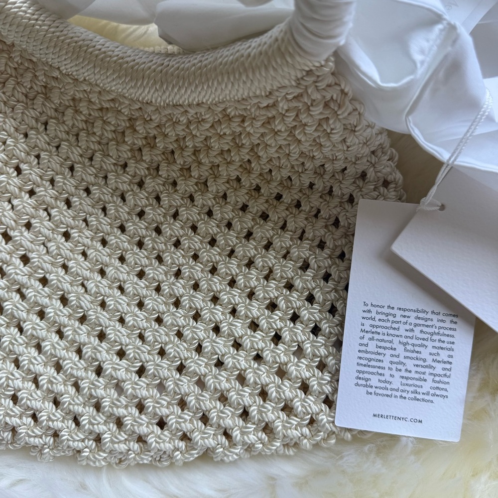 NWT Merlette Maris Crochet Macrame White Handle Mini Bag Purse - Picture 10 of 13